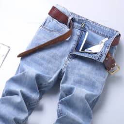 Pánské slim džíny světle modré elastické denim kalhoty casual jarní móda stretch - náhled 7