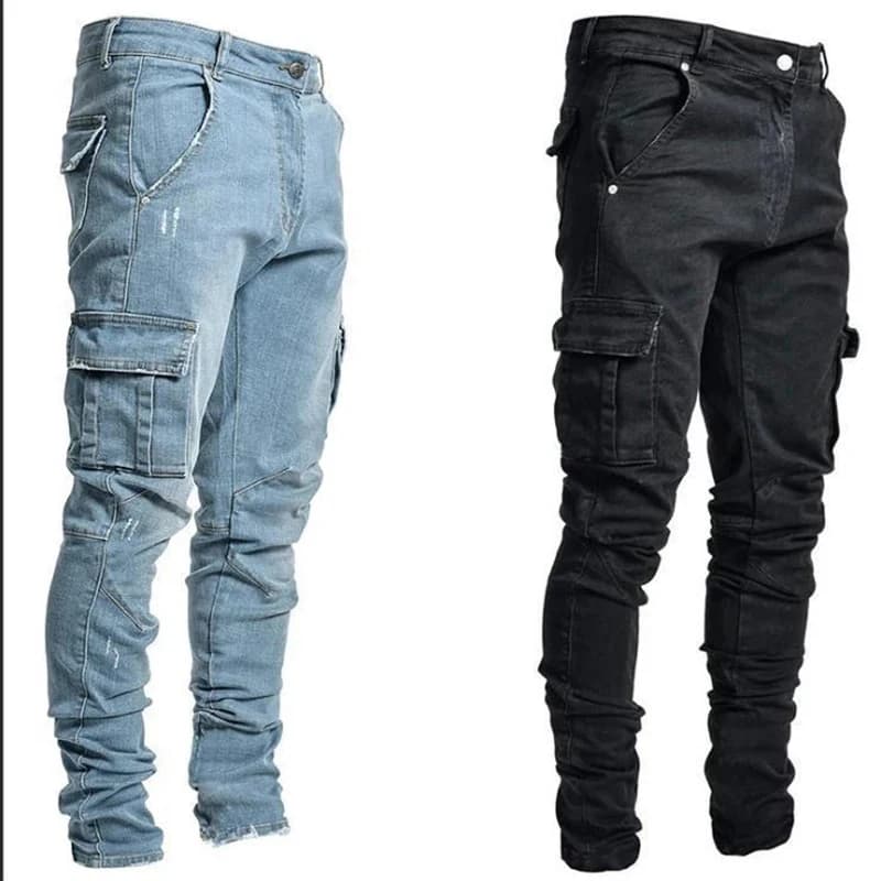 Pánské džíny cargo se slim fit střihem a elastanem - denní casual kalhoty s kapsami