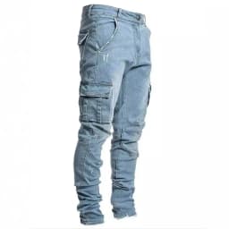 Pánské džíny cargo se slim fit střihem a elastanem - denní casual kalhoty s kapsami - náhled 4