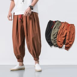 Pánské volné lněné kalhoty harém styl jarní oversize casual tepláky XXL - náhled 3