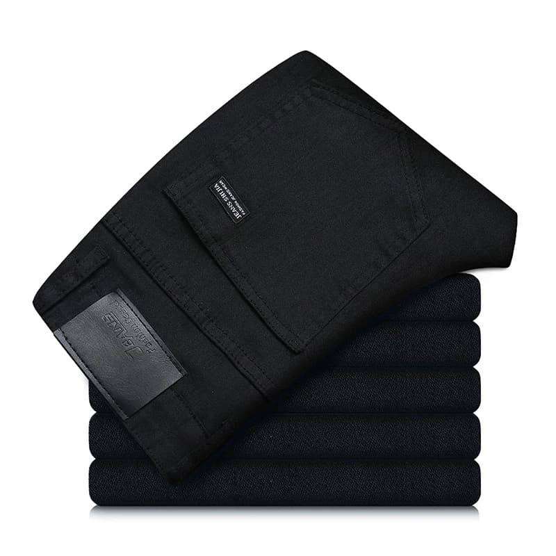 Pánské černé džíny rovný střih elastické pohodlné business casual kalhoty