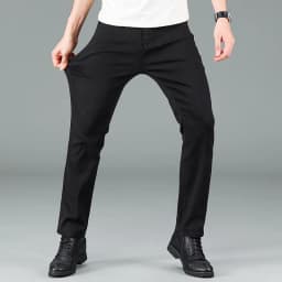Pánské černé džíny rovný střih elastické pohodlné business kalhoty trendy styl - náhled 5