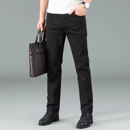 Pánské černé džíny rovný střih elastické pohodlné business kalhoty trendy styl - náhled 3