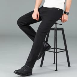 Pánské černé džíny rovný střih elastické pohodlné business kalhoty trendy styl - náhled 4