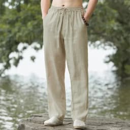Pánské letní kalhoty bavlna len volné plážové tepláky streetwear casual dlouhé - náhled 3