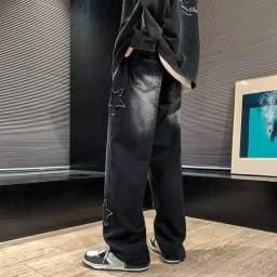 Pánské džíny s hvězdami a střapci Y2K streetwear rovný střih hip hop kalhoty - náhled 5