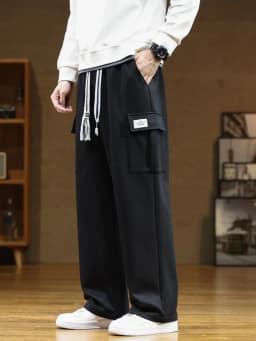 Pánské bavlněné tepláky s kapsami a šňůrkou - volné rovné kalhoty XXS-8XL - náhled 5