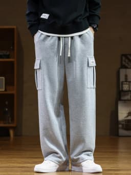 Pánské bavlněné tepláky s kapsami a šňůrkou - volné rovné kalhoty XXS-8XL - náhled 3