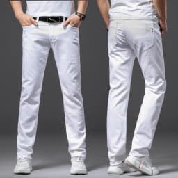 Pánské bílé džíny slim fit stretch kalhoty casual klasické bavlněné pohodlné - náhled 6