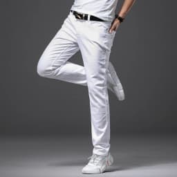 Pánské bílé džíny slim fit stretch kalhoty casual klasické bavlněné pohodlné - náhled 5