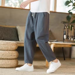 Pánské ľanové tepláky lehké bavlnené joggers volné dlouhé kalhoty streetwear - náhled 7