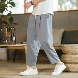 Pánské ľanové tepláky lehké bavlnené joggers volné dlouhé kalhoty streetwear - náhled 6