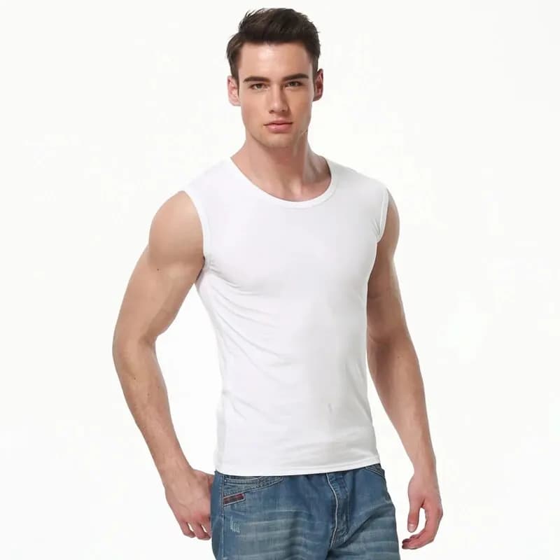 Pánské bavlněné tílko sportovní fitness slim fit široká ramena jednobarevné 3ks balení