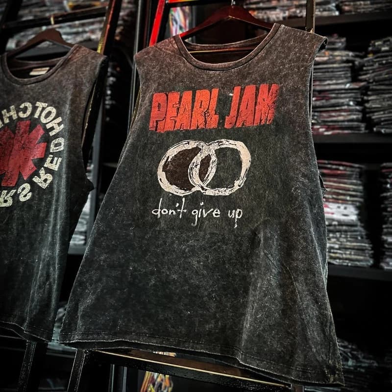 Pánské vintage tričko bez rukávů s potiskem rockové kapely pro sport a gym léto