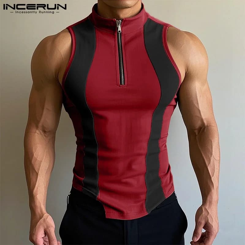 Pánské letní tílko streetwear zip kontrastní design casual móda topy vesta 2025