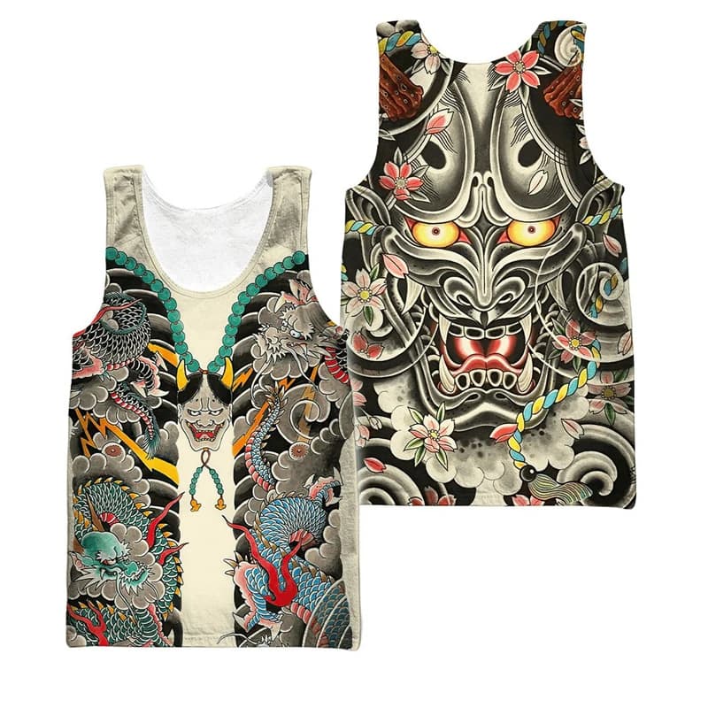 Japonské Samurai Oni Maska Tričko bez Rukávů Unisex Harajuku Letní Tank Top Retro Vest