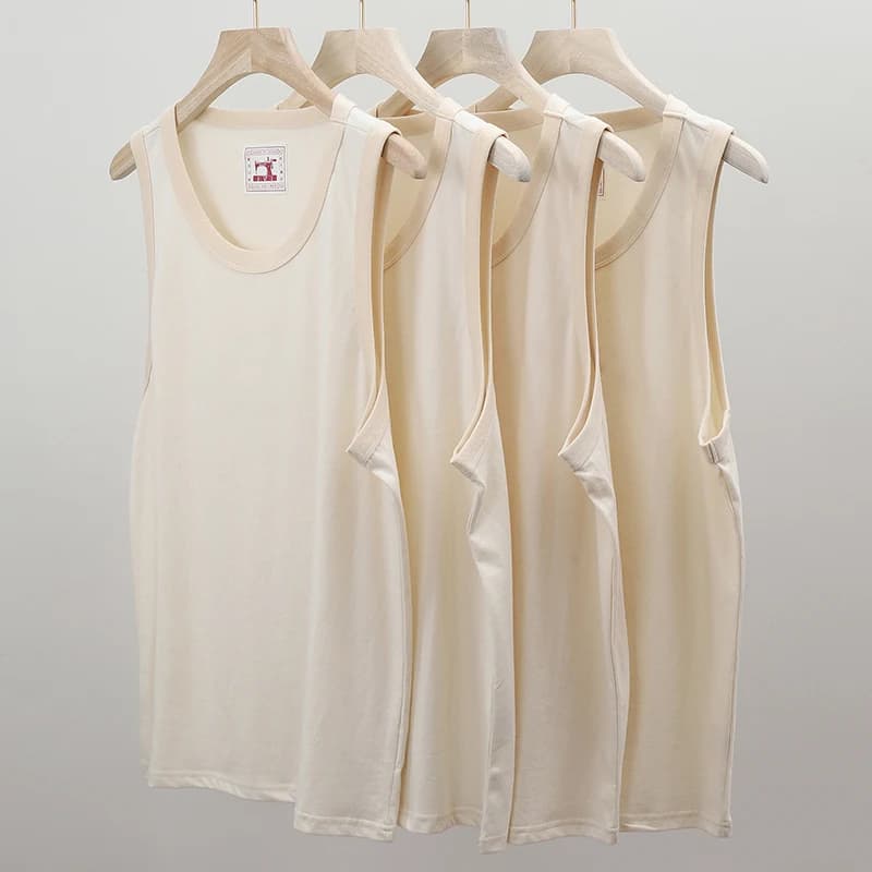 Pánské bavlněné tílko japonský retro styl těžká gramáž letní topy bez rukávů