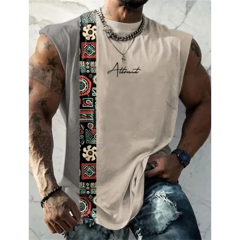 Pánské 3D tílko retro vzory letní sportovní tričko bez rukávů casual top