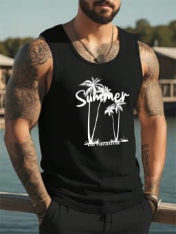 Pánské letní tričko s kokosovými palmami - prodyšné triko na dovolenou a sport - náhled 3