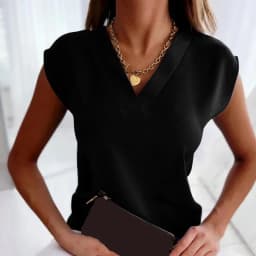 Dámská letní halenka s krátkým rukávem a V výstřihem elegantní košile do kanceláře - náhled 3