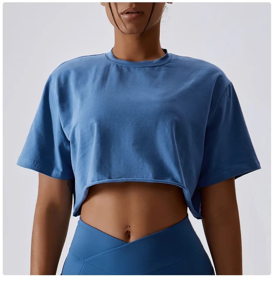 Dámské volné sportovní tričko na jógu a fitness - taneční top s krátkým rukávem