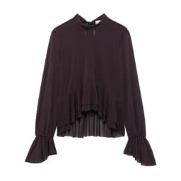 Dámská vintage halenka s mašlí na zádech a volánky hnědá elegantní košile s kulatým výstřihem - náhled 2