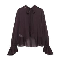 Dámská vintage halenka s mašlí na zádech a volánky hnědá elegantní košile s kulatým výstřihem - náhled 3