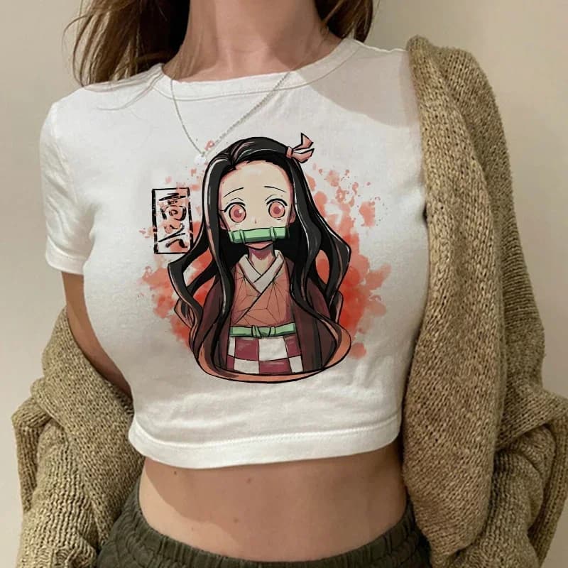 Dámské krátké anime tričko Demon Slayer motiv Nezuko retro Y2K styl japonské manga