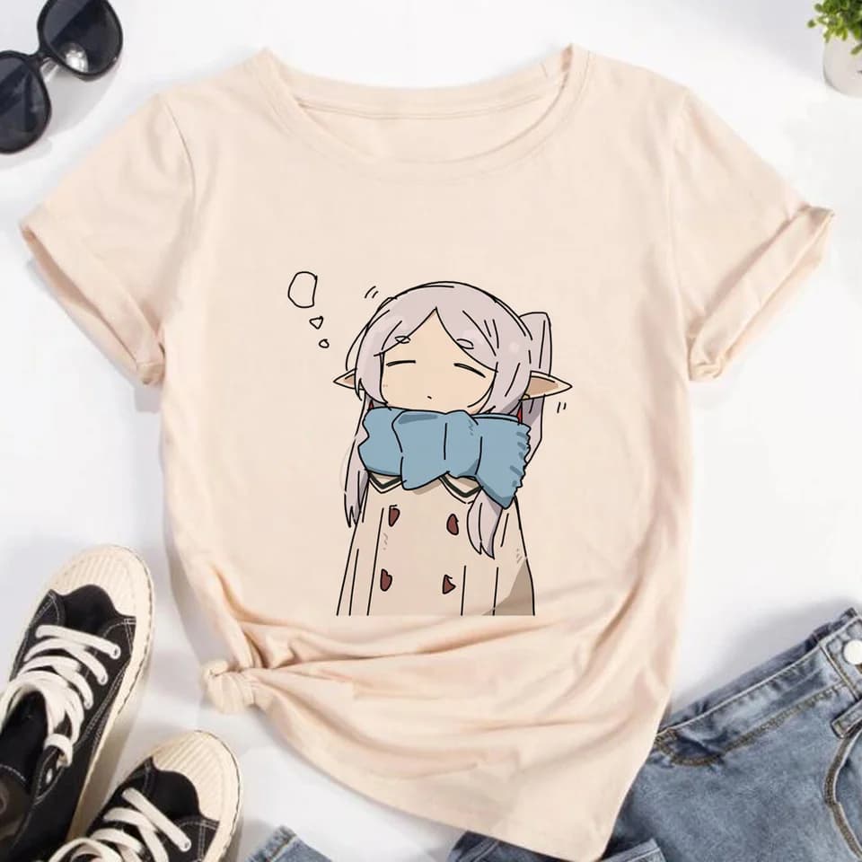 Dámské anime tričko Frieren streetwear Y2K vtipné tričko pro dívky módní oblečení