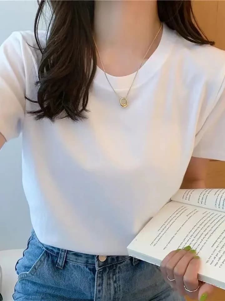 Dámské bavlněné tričko s krátkým rukávem - volný střih, kulatý výstřih, černé bílé