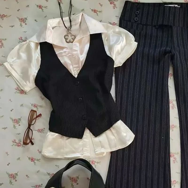 Dámské letní tričko s krátkým rukávem černobílé gothic streetwear Y2K styl