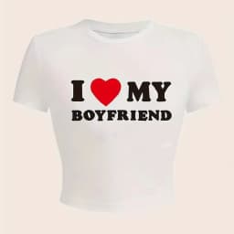 Dámské crop top tričko s potiskem I Love My Boyfriend letní bavlněné krátký rukáv - náhled 3