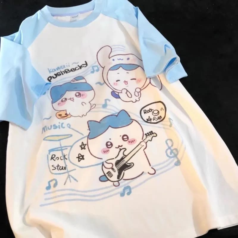 Dámské volné tričko s krátkým rukávem Y2K styl cartoon barevné bloky letní top