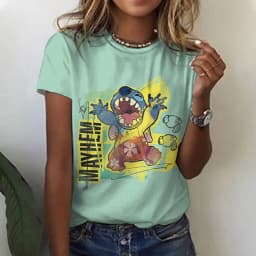Dámské 3D tričko s motivem Stitch srdce bavlna S-3XL letní top tee kawaii cartoon - náhled 3