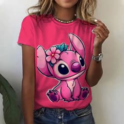 Dámské 3D tričko s motivem Stitch srdce bavlna S-3XL letní top tee kawaii cartoon - náhled 7