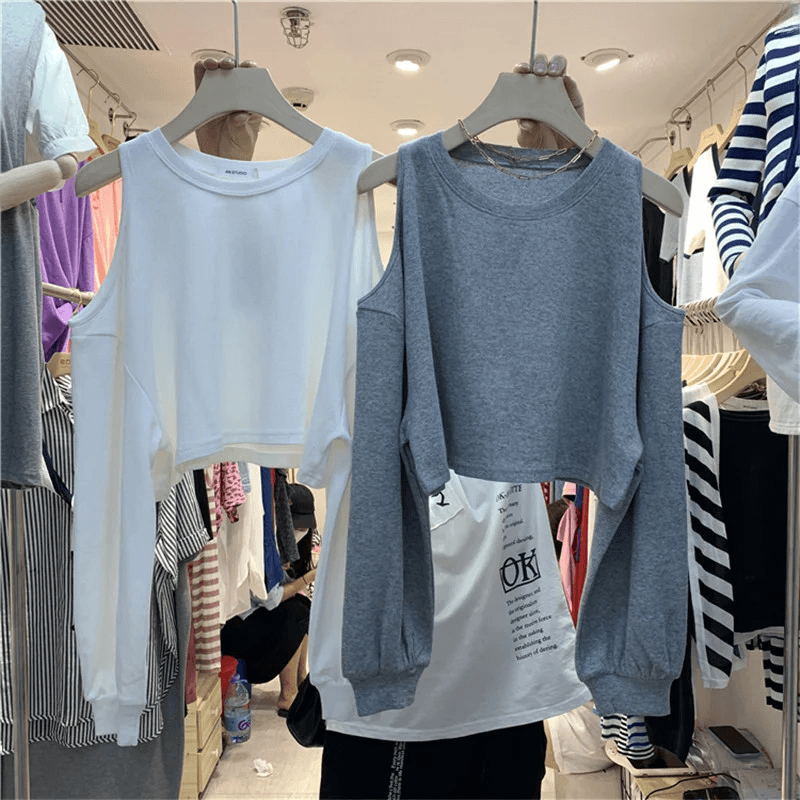 Dámské volné tričko s dlouhým rukávem a výstřihem kulatý dekolt podzim zima polyester