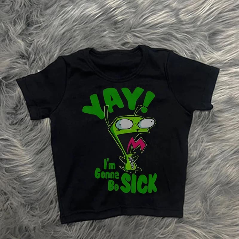 Dámské gothic crop tričko Y2K vintage emo styl punk streetwear černé krátké top