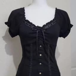 Dámská černá halenka s mašlí a krátkým rukávem vintage retro elegantní top - náhled 3