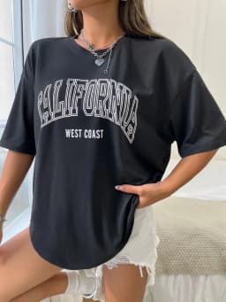 Dámské bavlněné tričko s potiskem California oversize krátký rukáv streetwear top - náhled 3
