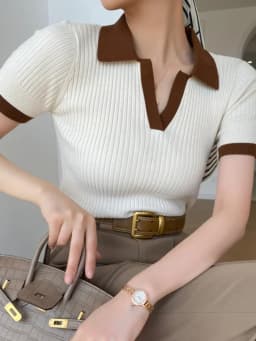 Dámské polo tričko s krátkým rukávem - slim fit letní top, bílé bavlněné tričko - náhled 2