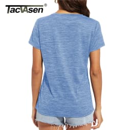 Dámská rychleschnoucí sportovní trička s V-výstřihem krátký rukáv workout top letní - náhled 7
