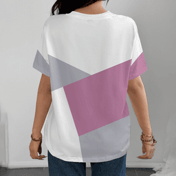 Dámské tričko s geometrickým vzorem - růžové bílé šedé - krátký rukáv bavlna casual - náhled 3