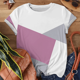 Dámské tričko s geometrickým vzorem - růžové bílé šedé - krátký rukáv bavlna casual - náhled 5