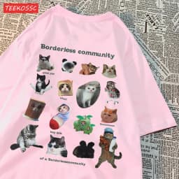 Dámské bavlněné tričko s kočičím potiskem - krátký rukáv oversize letní top - náhled 3