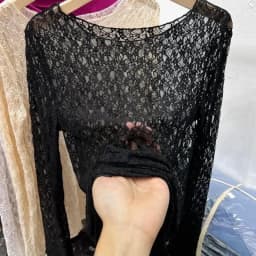 Černá krajková průsvitná košile dámská s dlouhým rukávem slim fit síťovina jaro podzim - náhled 2