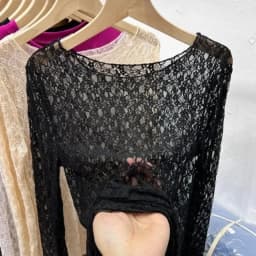 Černá krajková průsvitná košile dámská s dlouhým rukávem slim fit síťovina jaro podzim - náhled 7