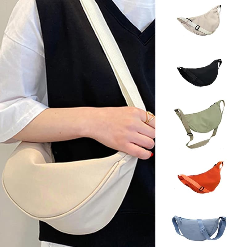 Dámská crossbody kabelka z nylonu - kulatá cestovní taška na rameno pro školu a nákupy