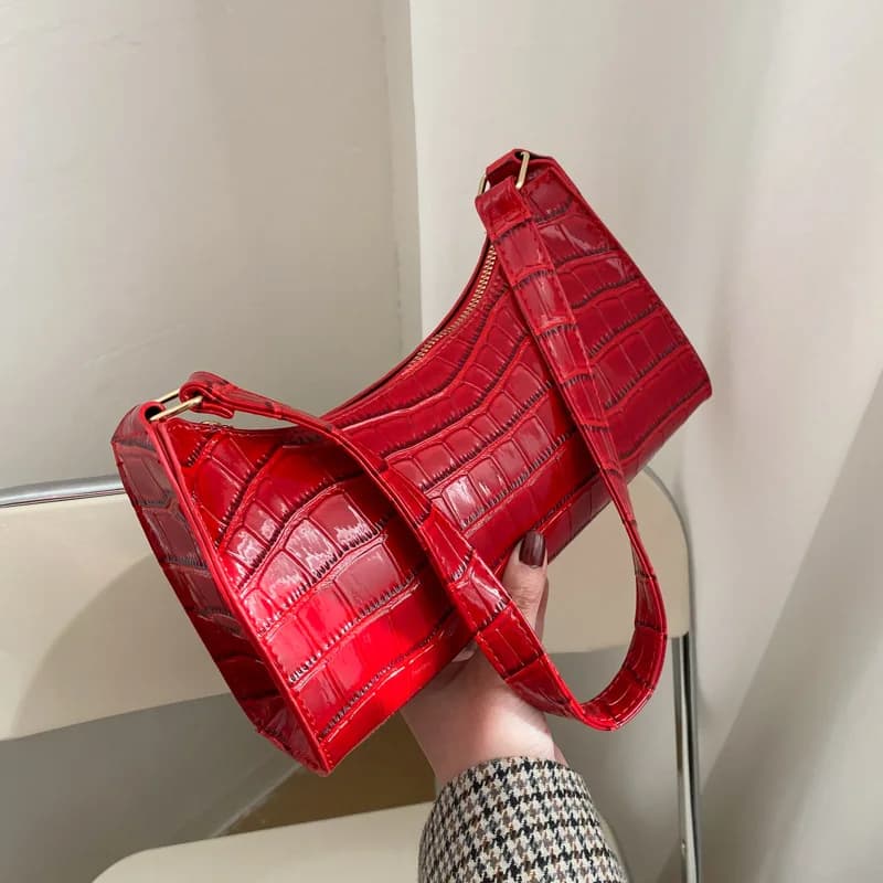 Dámská kožená kabelka s krokodýlím vzorem - malá podpažní taška messenger bag