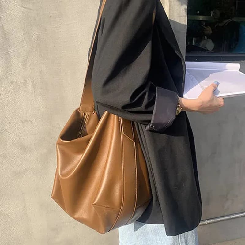 Dámská kožená kabelka crossbody vintage design velká kapacita shopper taška