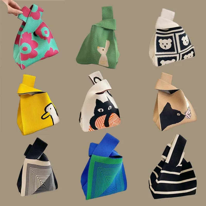 Dámská pletená mini kabelka na zápěstí - malá taška pro studenty a každodenní nošení